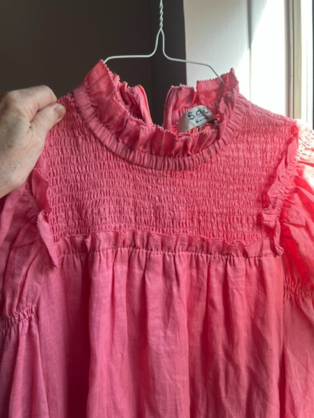 Sea New York Pink Long Puff Sleeved Ruffle Dress, Size 8 (runs large)